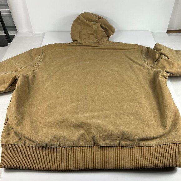 VTG Carhartt Full Zip Hooded Jacket Extra Extra Large Tan Thrashed Work Wear - Picture 12 of 16